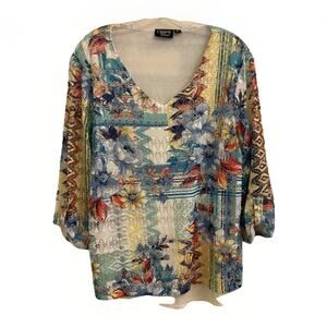 Onque Casual Floral Top Women Sz M Crochet Overlay Art to Wear Lined Boho Garden